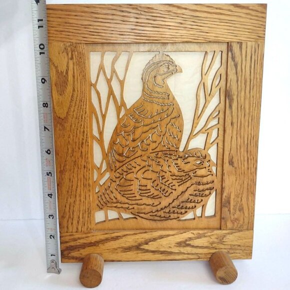 Vintage Handmade Scroll Saw Wood Art Decor Piece w/ Stand Pheasant Birds 9x 12" - Picture 2 of 4